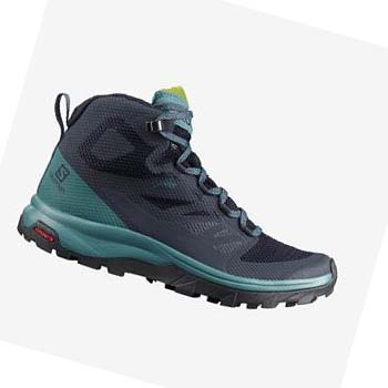 Salomon WoOUTLINE MID GORE-TEX Kadın Yürüyüş Ayakkabısı Siyah Yeşil | TR 2791GSO